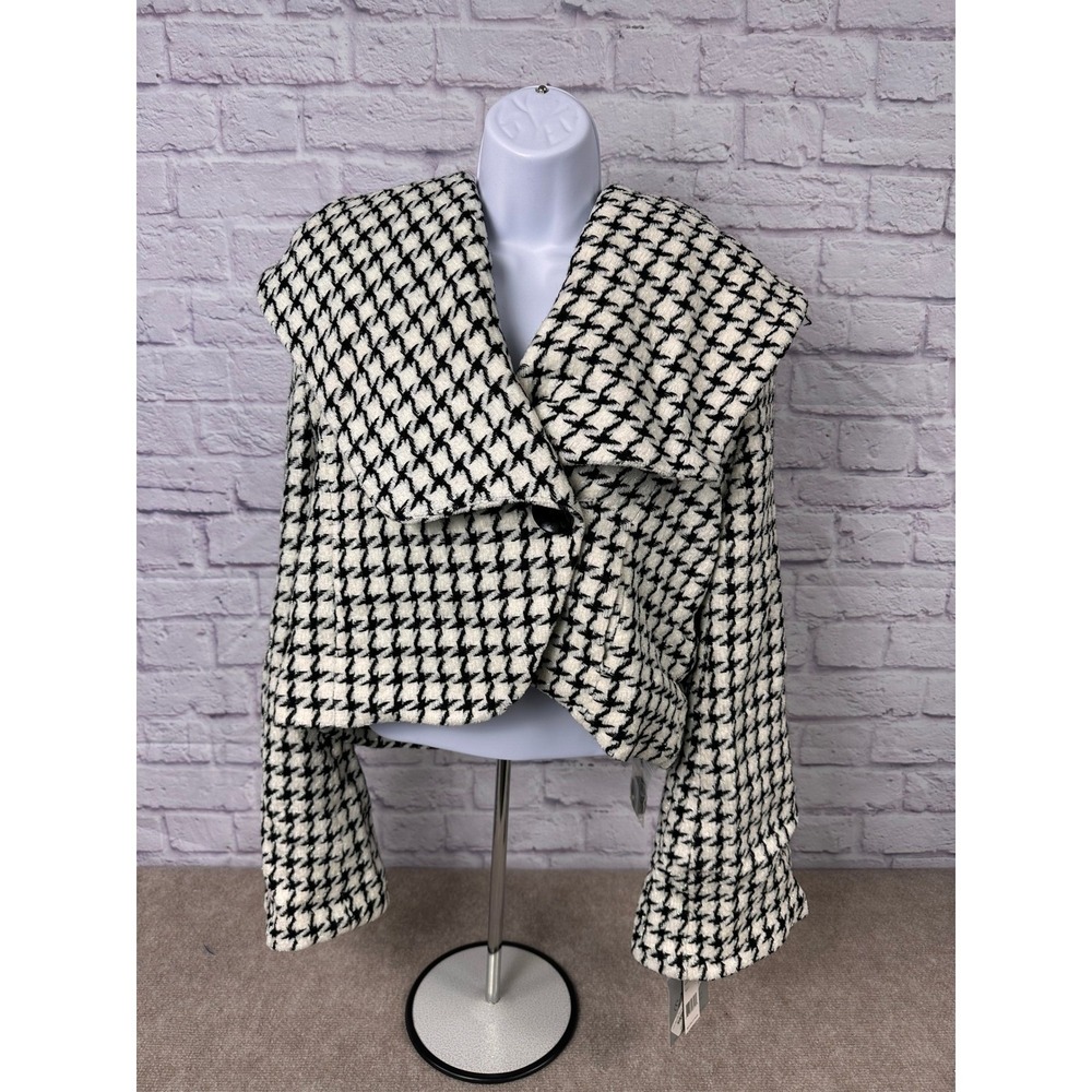 VTG Dereon Beyoncé Black White Houndstooth Hooded Jacket Women's Size L Glitter - Picture 4 of 13
